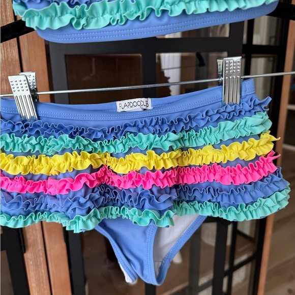 Flapdoodles bikini swimsuit set toddler girl ruffles colorful rainbow periwinkle - Picture 4 of 8